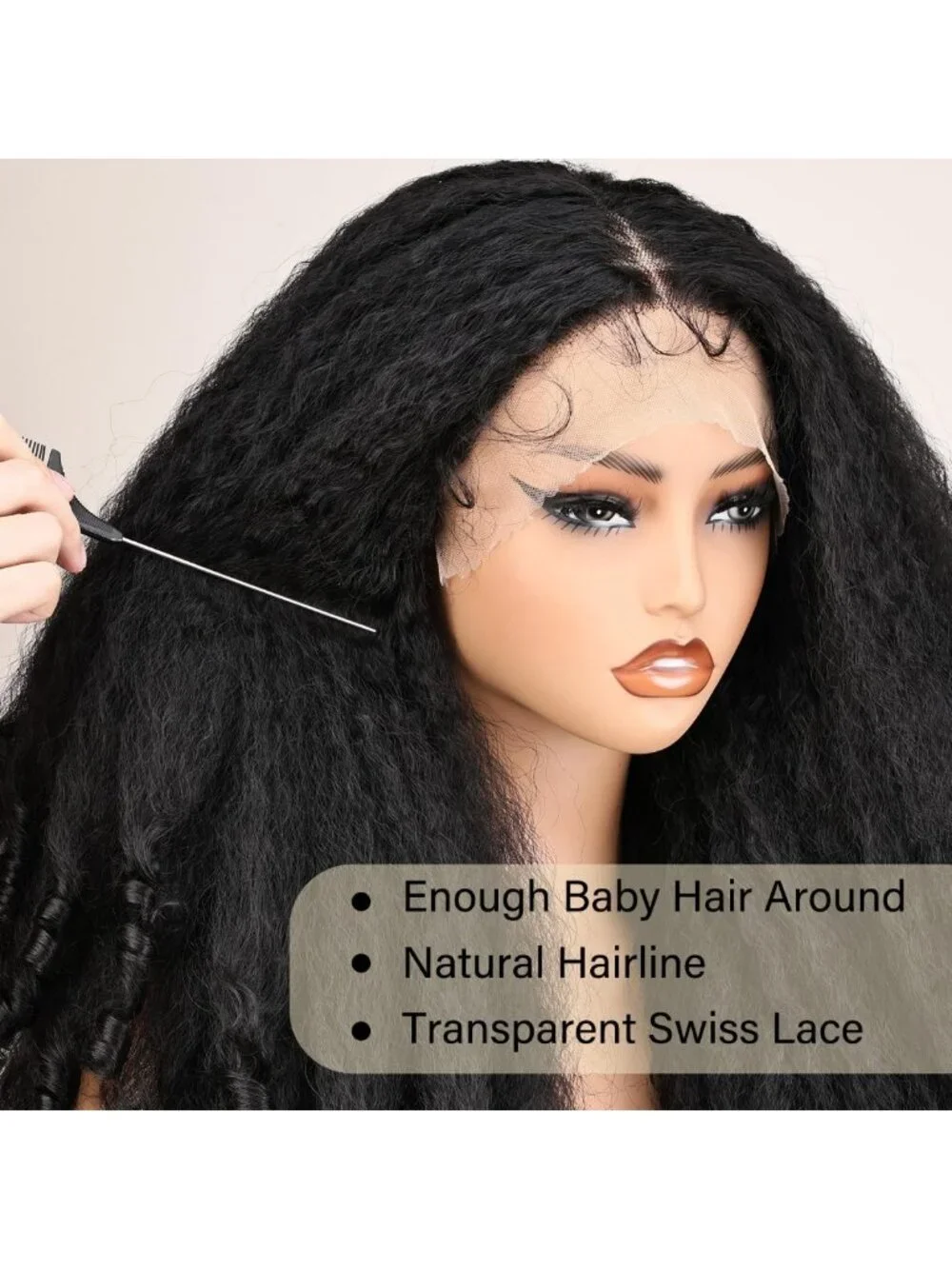 20-Inch Afro Curly Lace Front Wig - HD Transparent, Kinky Straight, Voluminous